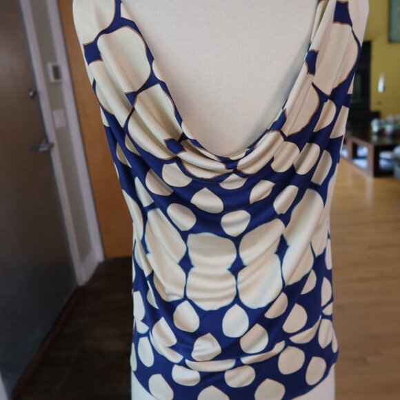 Diane von Furstenberg DVF silk blouse top cowl neck front &back blue cream sz S - Picture 3 of 14